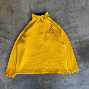 Vtg Disneyland Resort Mens XL Mickey Mouse Pullover Fleece Jacket 1/4 Zip Yellow